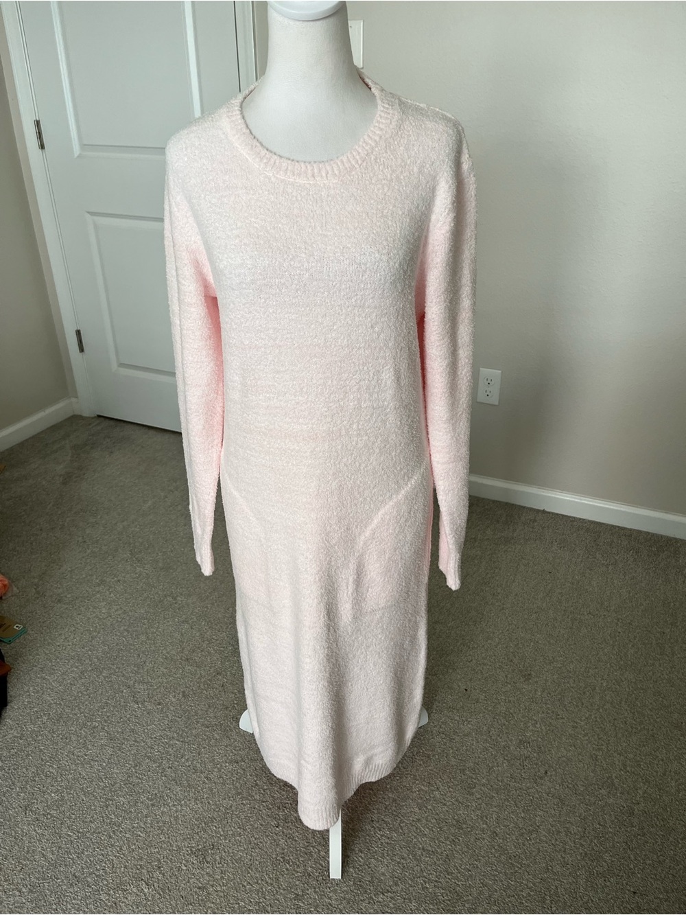 NWT Softies Marshmallow 42 Inch Crewneck Lounge Dress w/Pockets Size Pale Pink